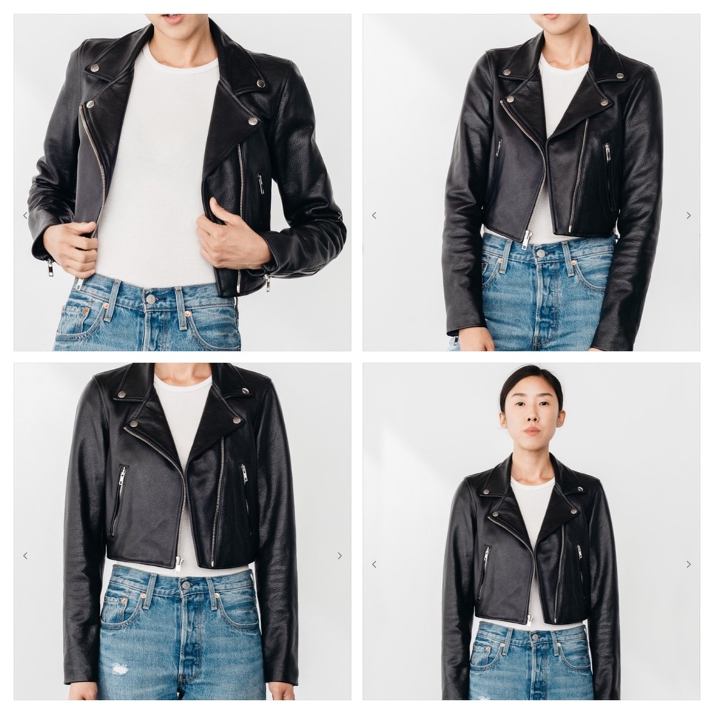 Laer Cropped Moto Leather Jacket XS newish black - Picture 3 of 8